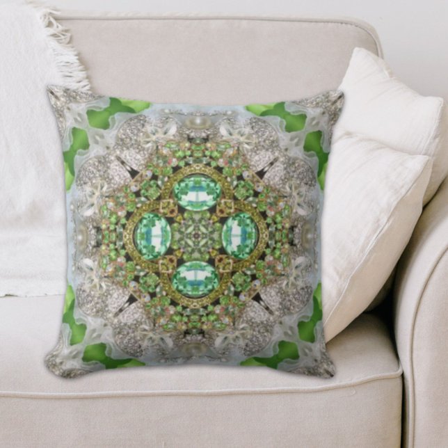 Chic Bohemian Vintage Mode teal emerald grönt Kudde (Chic Bohemian Vintage Fashion teal emerald green Throw Pillow)