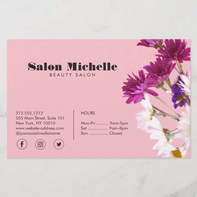 Chic Bohemian Wildblommors Rosa Boutique Salon Flygblad (Framsidan)