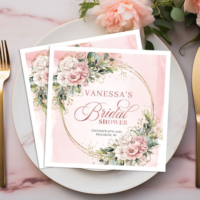 Chic bohemisk roséguld grönska bröllopsfest   pappersservett (Chic Bohemian Rose Gold Greenery Bridal Shower Napkins)