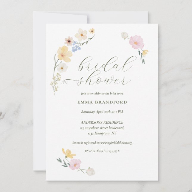 Chic Bohemsk Pastell Vilda Blommor Inbjudningar (Framsida)