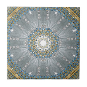 Chic Böhmen Vintage Mode Silver blå mandala Kakelplatta