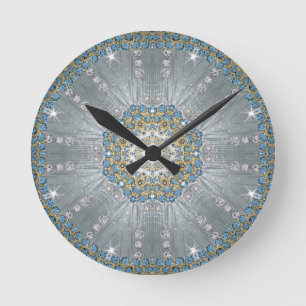 Chic Böhmen Vintage Mode Silver blå mandala Rund Klocka