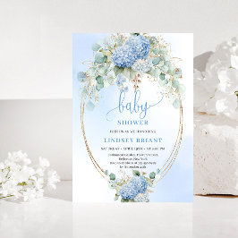 Chic Boho Blå Hortensia Baby Shower Inbjudan