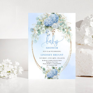 Chic Boho Blå Hortensia Baby Shower Inbjudan