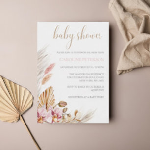 Chic Boho Blommig Pampas Gräs Baby Shower Inbjudningar