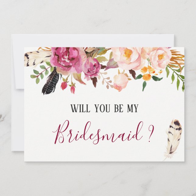 Chic Boho Blommigt blir min bridesmaid Inbjudningar (Framsida)