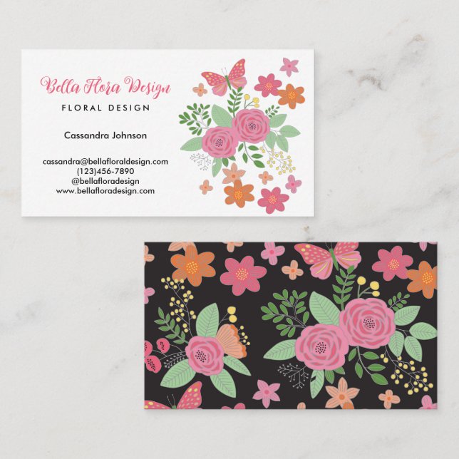 Chic Boho Blommigt Bouquet Design Visitkort (Fram/baksida)