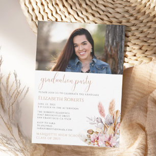 Chic Boho Blommigt Pampas Grass Studenten Inbjudningar