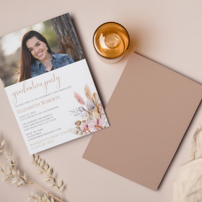 Chic Boho Blommigt Pampas Grass Studenten Inbjudningar (Skapare uppladdad)