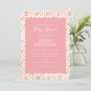Chic Boho Blommigt Ro Rosa Baby Shower-inbjudan fö Inbjudningar