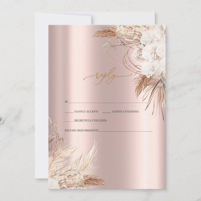 Chic Boho blommor Rose Gold bröllop RSVP   Inbjudningar (Framsida)