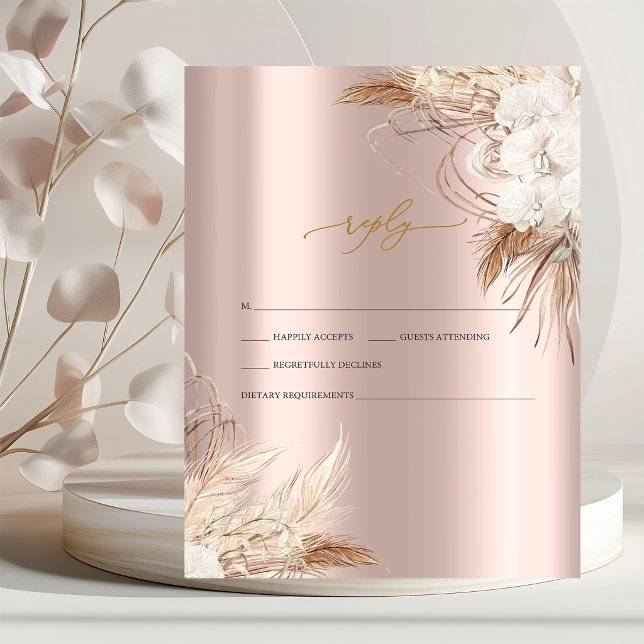 Chic Boho blommor Rose Gold bröllop RSVP   Inbjudningar (Skapare uppladdad)