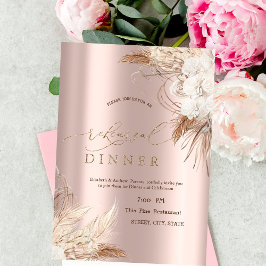 Chic Boho Blommor Rose Guld Övningsmiddag Inbjudningar
