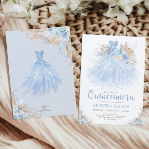 Chic Boho Blue Silver Quinceañera Princess Dress Inbjudningar