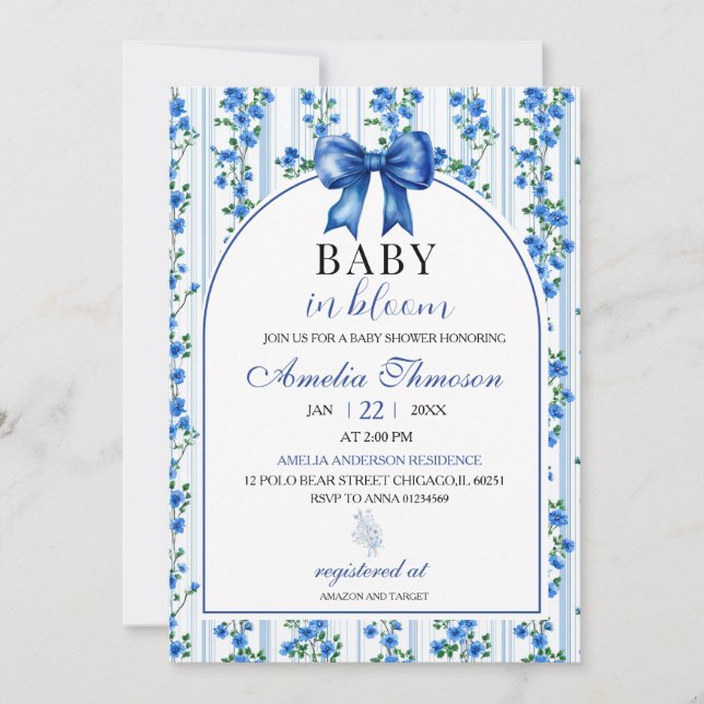 Chic Boho Blue Wildflower Boy floral Baby Shower Inbjudningar (Framsida)