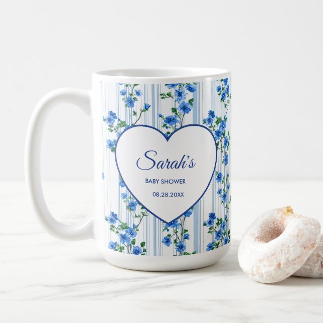 Chic Boho Blue Wildflower Boy floral Baby Shower  Kaffemugg (Med munk)