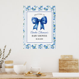 Chic Boho Blue Wildflower Boy floral Baby Shower  Poster