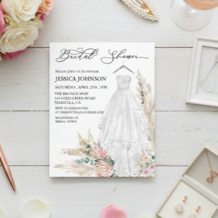 Chic Boho Bröllopsdusch Bröllopsklänning Akvarell