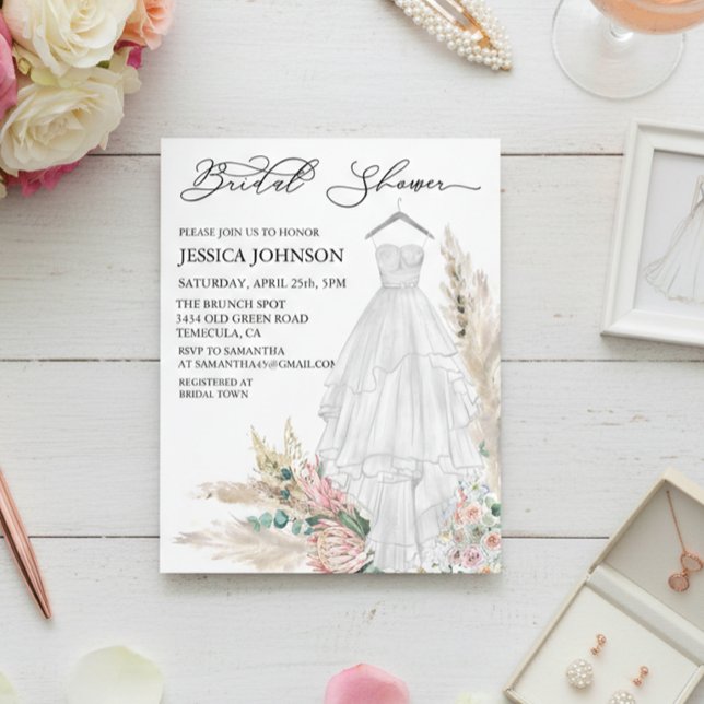Chic Boho Bröllopsdusch Bröllopsklänning Akvarell (Skapare uppladdad)