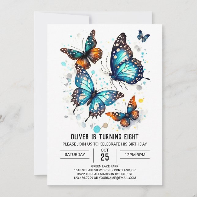 Chic Boho Butterfly Boy Birthday Inbjudningar (Framsida)