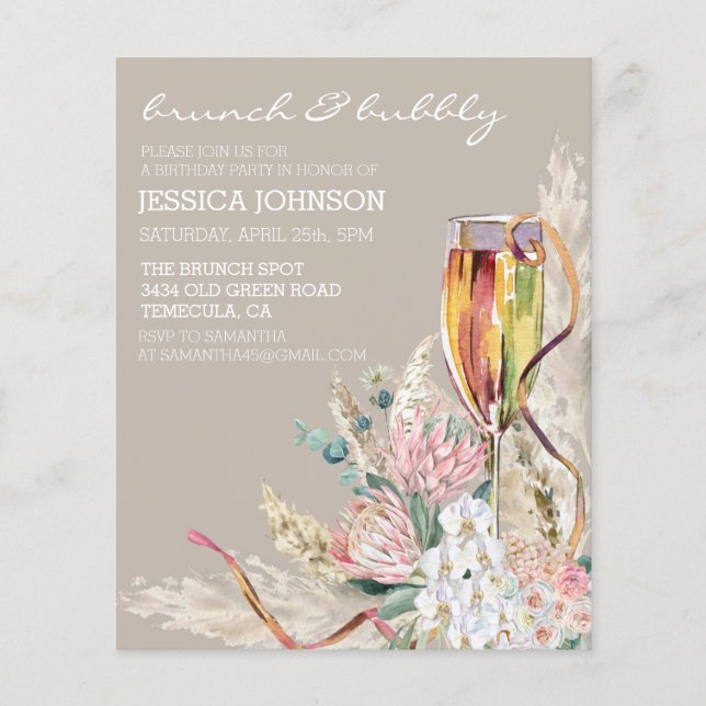 Chic Boho Champagne Brunch Bubbly Födelsedagsfest  (Framsida)
