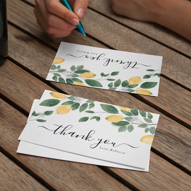 Chic Boho Citron & Grönska Akvarell  Tack Kort (Skapare uppladdad)