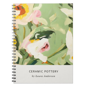 Chic Boho Colorful Grönt Rosa Painting Blommigt Anteckningsbok