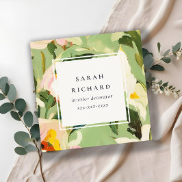Chic Boho Colorful Grönt Rosa Painting Blommigt Fyrkantigt Visitkort