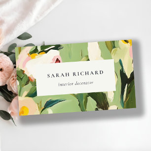 Chic Boho Colorful Grönt Rosa Painting Blommigt Visitkort