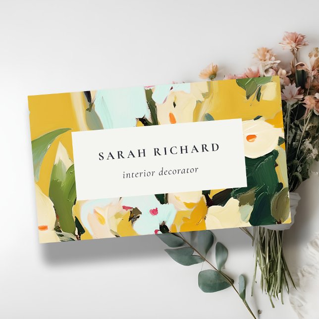 Chic Boho Colorful Gult Ochre-färgad Blommigt Visitkort (Skapare uppladdad)