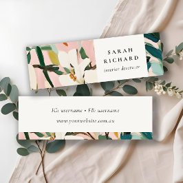 Chic Boho Colorful Rosa Teal Grönt Målad Blommigt Mini Visitkort