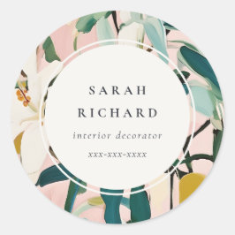 Chic Boho Colorful Rosa Teal Grönt Målad Blommigt Runt Klistermärke