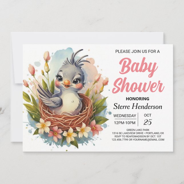 Chic Boho Cute Bird Shower Inbjudningar (Framsida)
