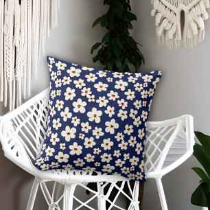 Chic Boho Daisyn Mörk blått Mönster Dekorativ kudd Kudde