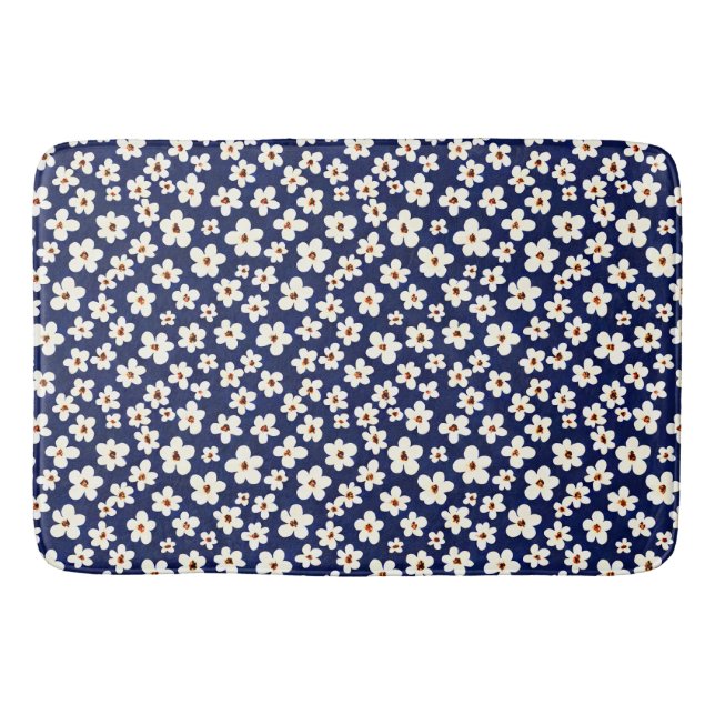 Chic Boho Daisys Mörk blått Mönster Shower Curtain Badrumsmatta (Framsidan)