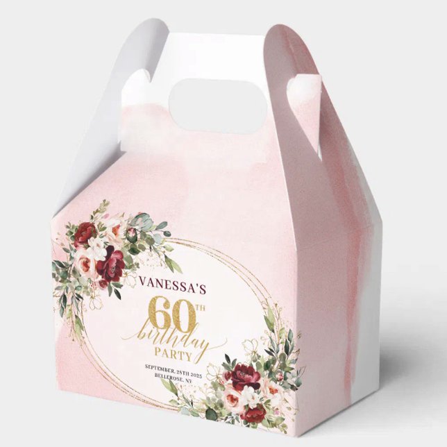 Chic Boho Djupröd Blommig Födelsedagspresentbox 60 Presentaskar (Chic Boho Deep Red Floral 60th Birthday Gift Box

)