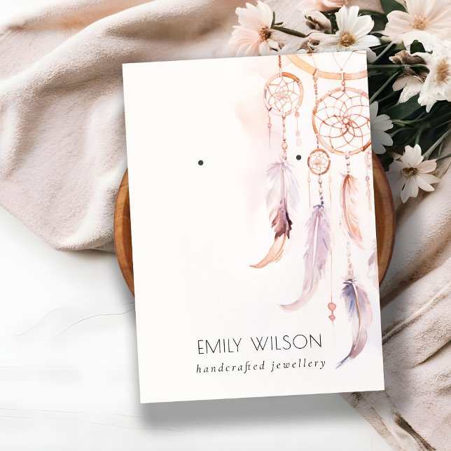 Chic Boho Dreamcatcher Watercolor Earring Visning Visitkort (Skapare uppladdad)