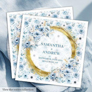 Chic Boho Dusty Blue Guld Gnistra Bröllop Napkins Pappersservett