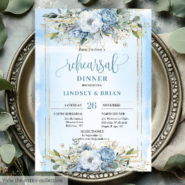 Chic Boho Dusty Blue White Peony Rehearsal Dinner Inbjudningar
