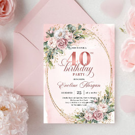 Chic Boho Dusty Pink Floral 40th Birthday Invite Inbjudningar