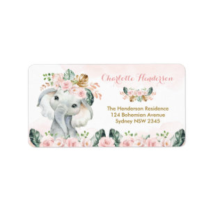 Chic Boho Elephant Blommigt Returadress Adressetikett