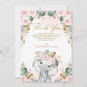 Chic Boho Elephant  Rosa Blommigt Baby Shower Tack Kort