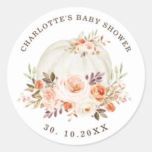 Chic Boho Fall Blommigt Pumpkin Baby Shower-favori Runt Klistermärke