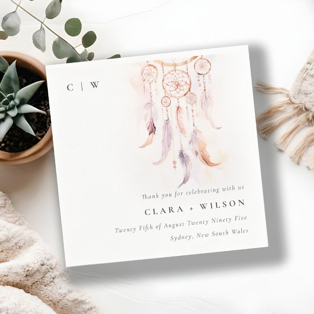 Chic Boho Feather Dreamcatcher Watercolor Bröllop Pappersservett (Skapare uppladdad)