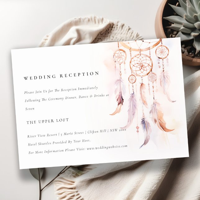 Chic Boho Feather Dreamcatcher Wedding Reception Tilläggskort (Skapare uppladdad)