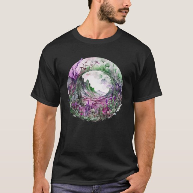 Chic Boho Floral Mountain Scene  Forest Nature Flo T Shirt (Framsida)