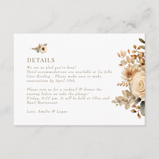 Chic Boho Flowers | Blommor | Uppgifter om Bröllop Tilläggskort (Framsida)