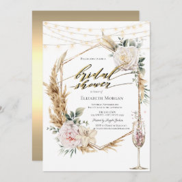 Chic Boho Flowers Ro Guld Möhippa Inbjudningar