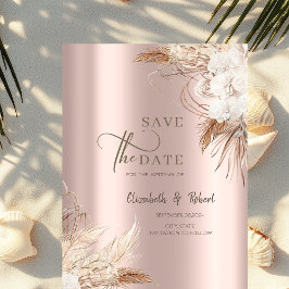 Chic Boho Flowers Rose Gold Wedding  Save The Date Spara Datumet