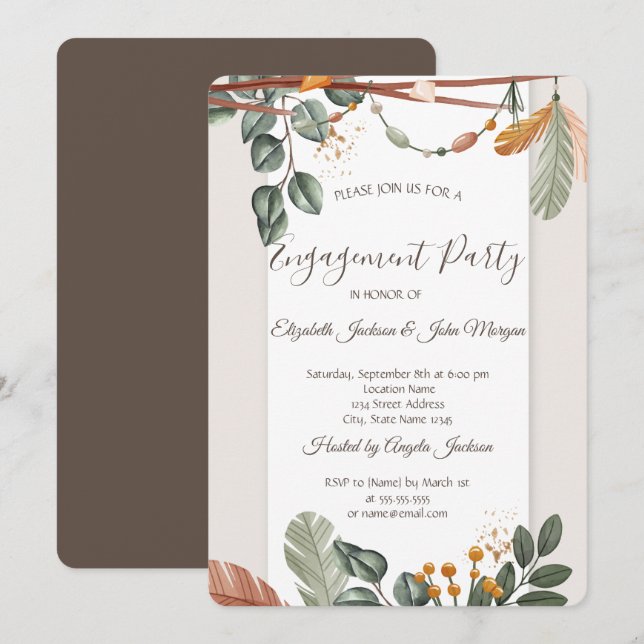 Chic Boho Förlovning Inbjudningar (Fram/baksida)